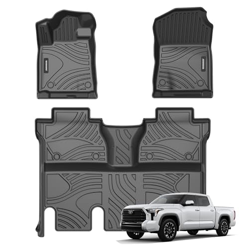 WENNEBIRD All Weather Floor Mats for 2014-2021 Toyota Tundra CrewMax Cab (with Coverage Under 2nd Row Seat) - 3pc