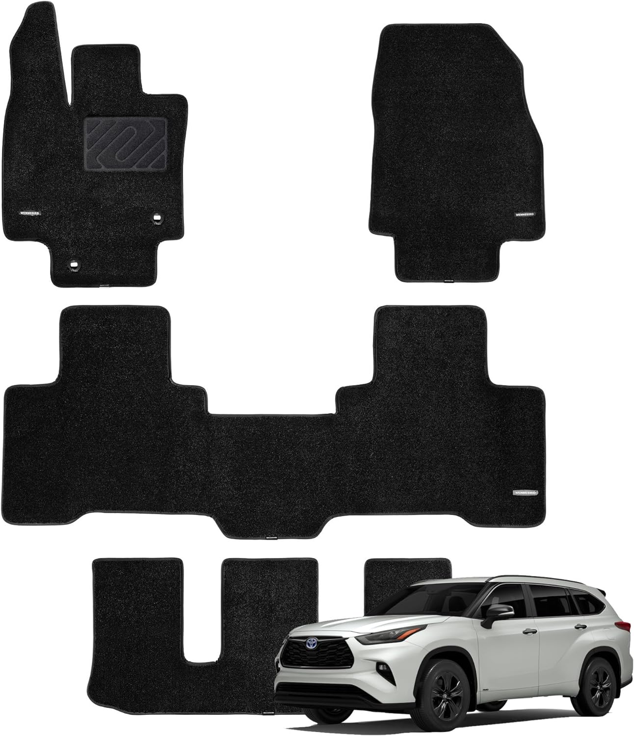 WENNEBIRD Superior Carpet Floor Mats for 2020-2024 Toyota Highlander 7 Seater FWD, Hybrid or AWD - 4pc