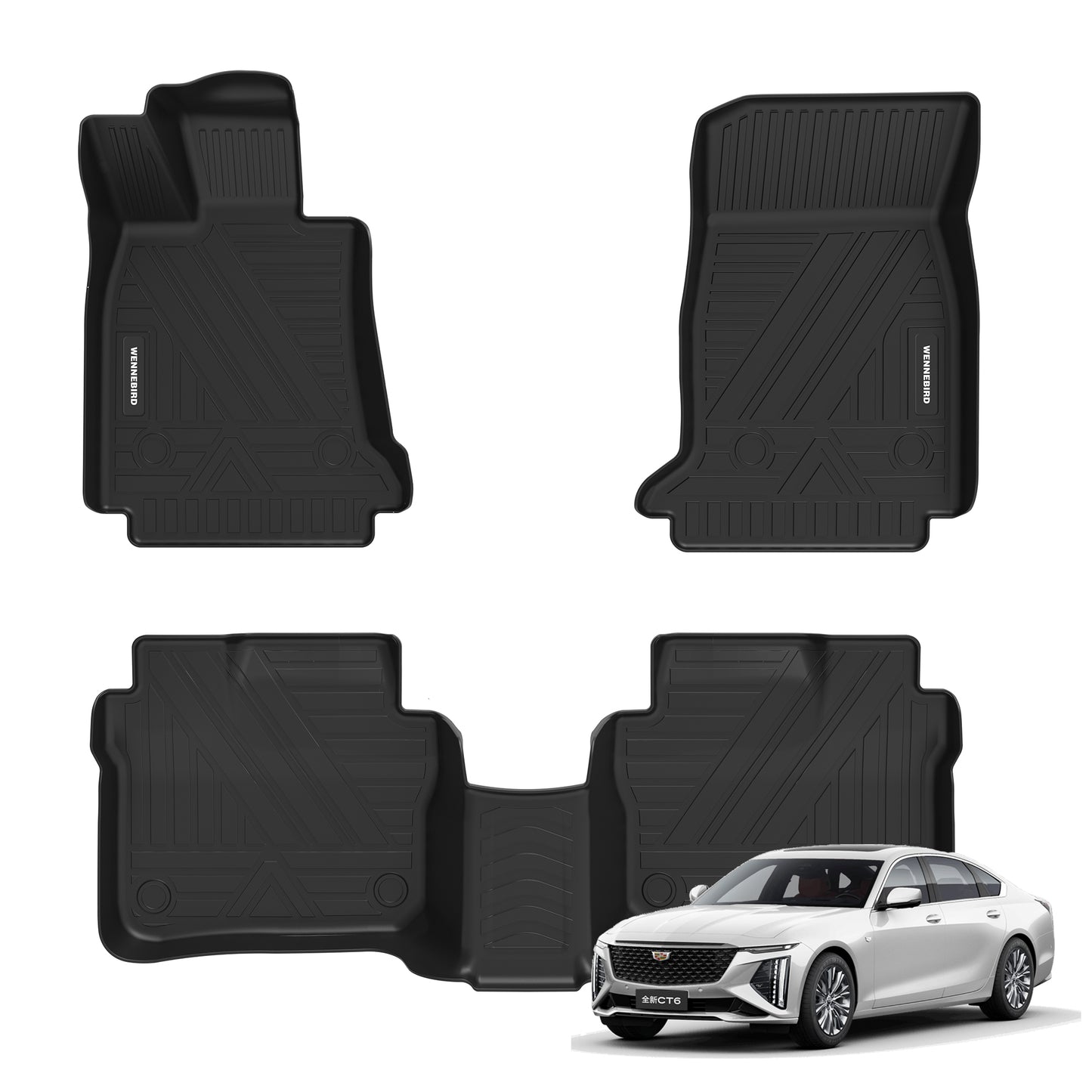 WENNEBIRD All Weather Floor Mats for 2016-2020 Cadillac CT6 / CT6 V-Series - 3pc