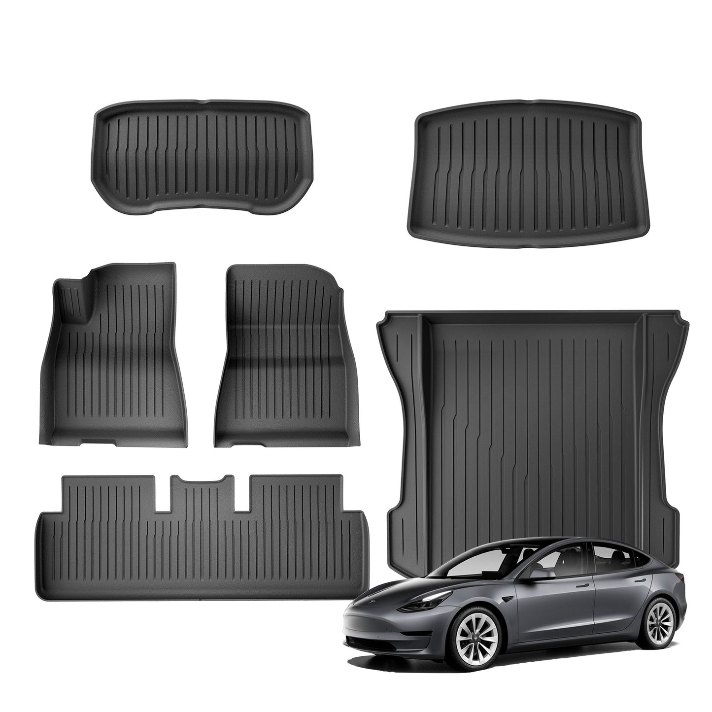 WENNEBIRD All Weather Floor Mats & All Trunk Liners for 2017-2023 Tesla Model 3 - 6pc