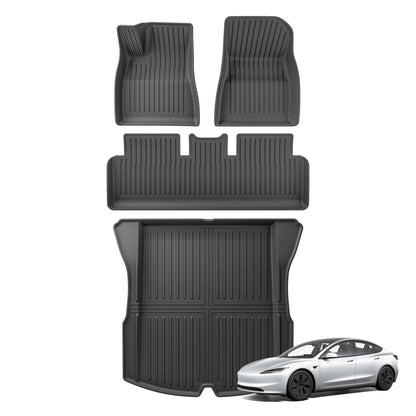 WENNEBIRD All Weather Floor Mats & Rear Trunk Liner for 2024 New Tesla Model 3 - 4pc