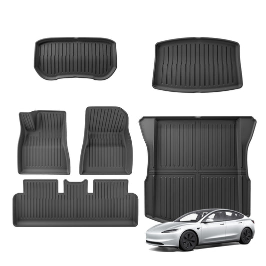 WENNEBIRD All Weather Floor Mats & All Trunk Liners for 2024 New Tesla Model 3 - 6pc