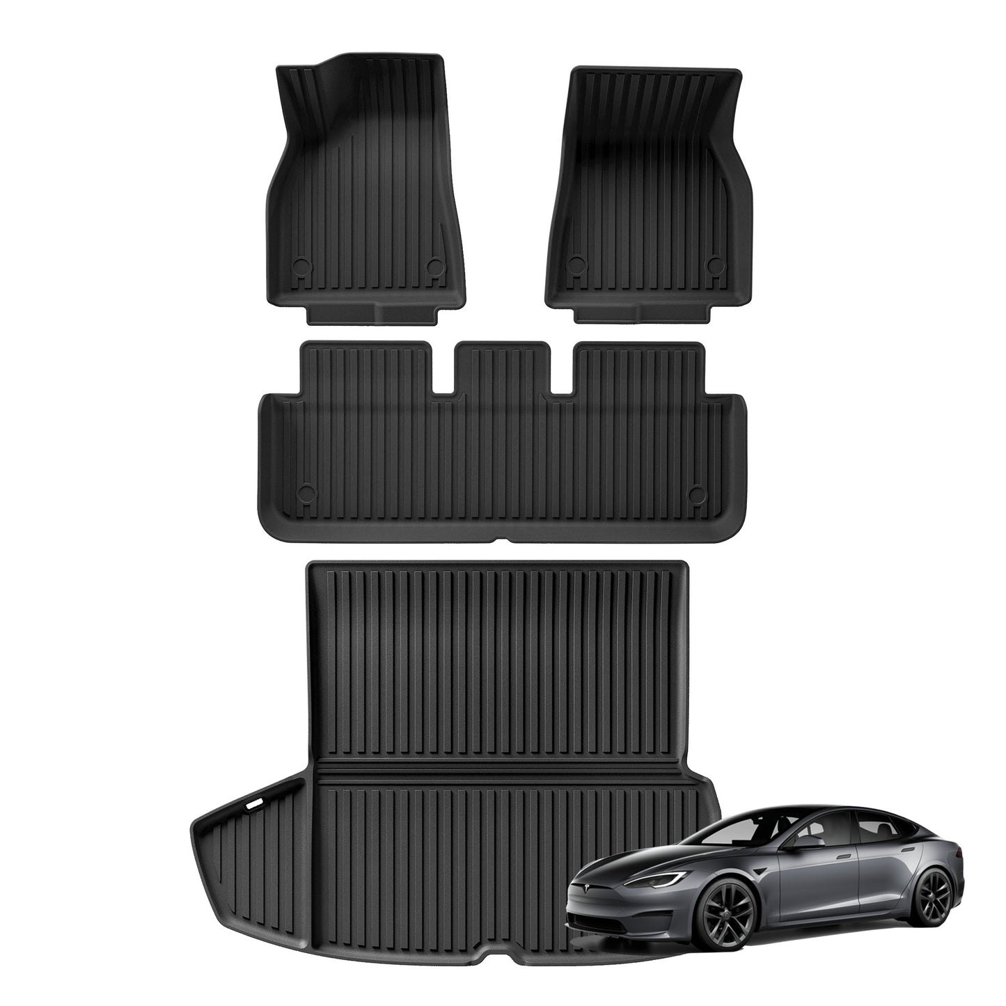 WENNEBIRD All Weather Floor Mats & Rear Cargo Liner for 2021-2024 Tesla Model S - 4pc