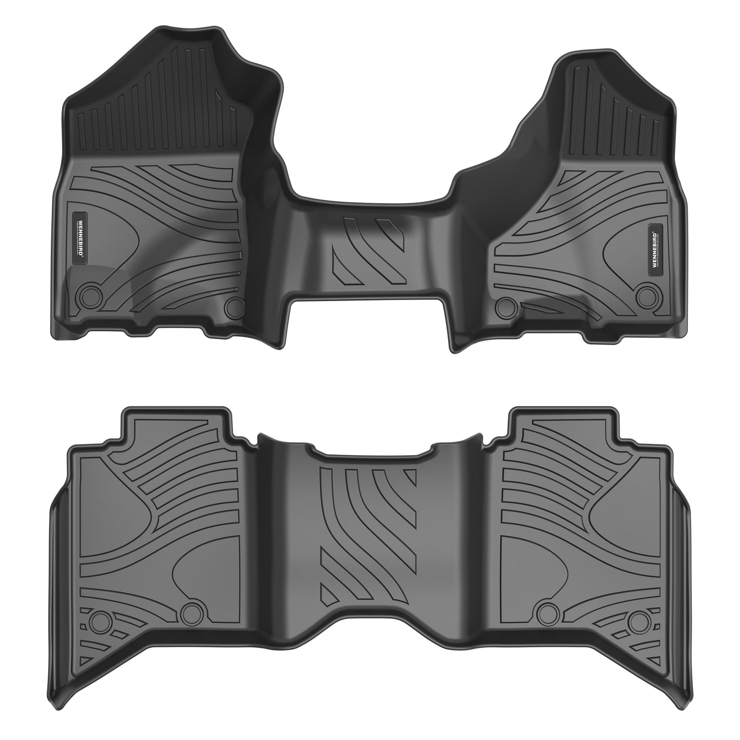 WENNEBIRD All Wearher Floor Mats for 2013-2018 Dodge Ram 1500 Crew Cab / 2019-2024 Ram 1500 Classic (NOT for New Body) with 1st Bench Seats, 2 Row Liner Set (Over-Hump Front & 2nd Seat) - 2pc