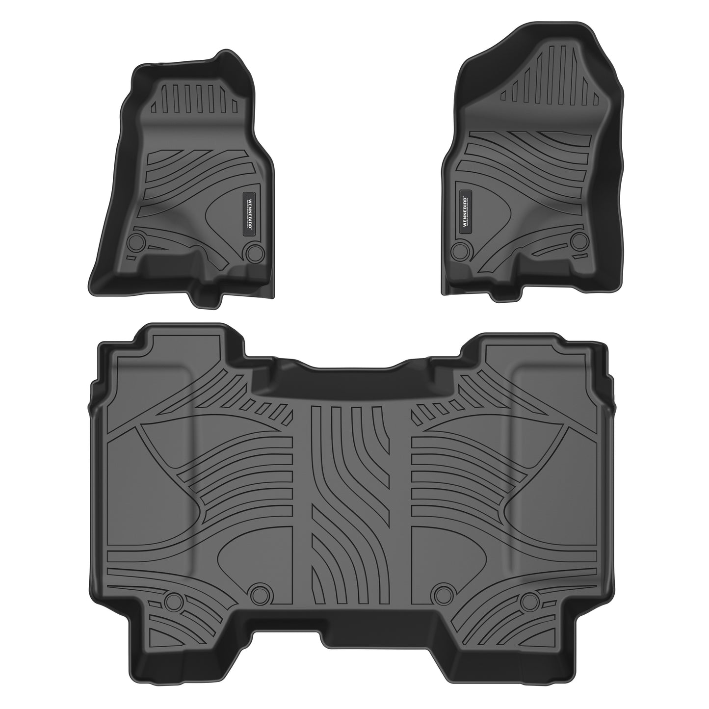 WENNEBIRD All Weather Floor Mats for 2019-2024 Dodge Ram 1500 Crew Cab (New Body), Crew Cab w/Out Factory Storage Box, Premium TPE Anti-Slip Waterproof Floor Liners, Front & 2nd Row Liner - 3pc